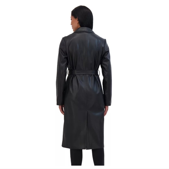 Womans Sebby Faux Leather Trench Coat - Picture 2 of 3